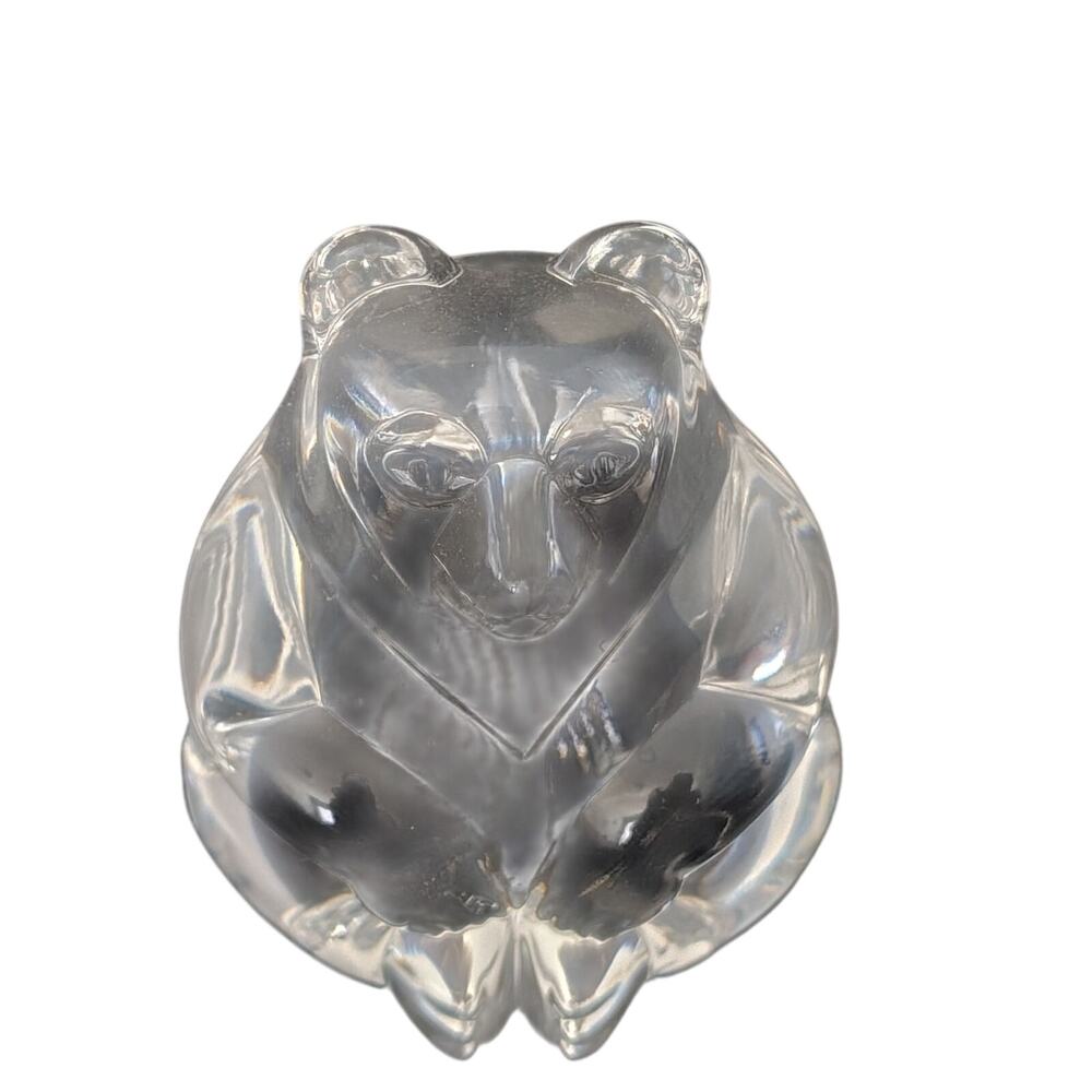 Steuben Bear Clear Crystal Art Glass Paperweight Figurine Signed Hand Cooler